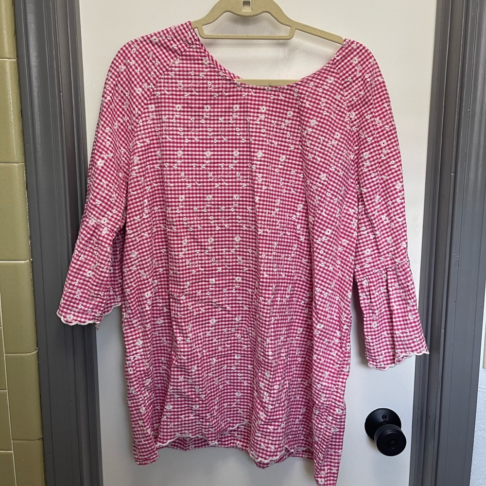 Pink gingham blouse